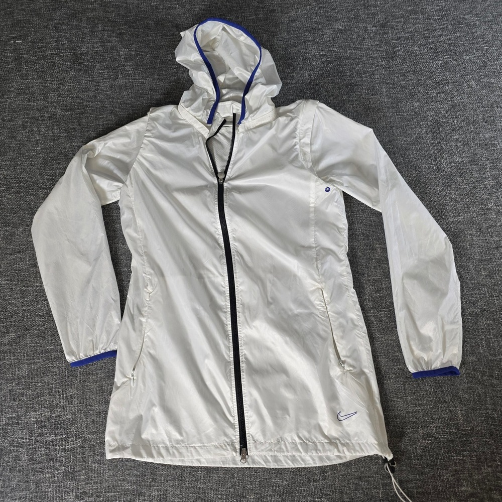 Nike Womens Dri-FIT Running Jacket White Hooded Windbreaker 452793-100 Small
